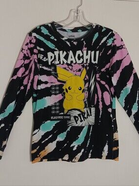 Pokemon Pikachu Tie-Dye Long Sleeve Tee - Black, Yellow, Pink, Teal